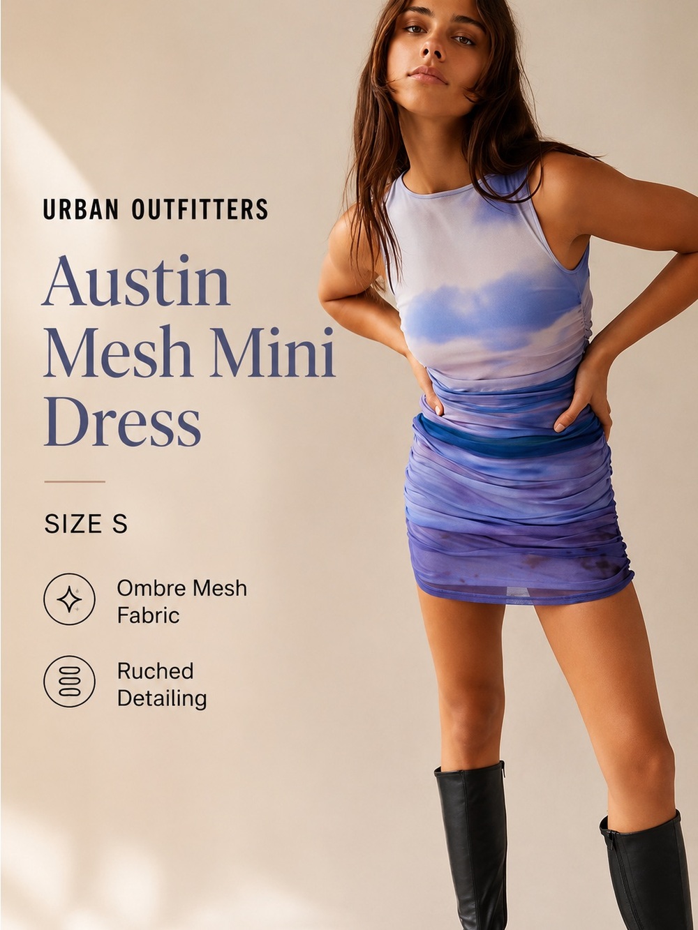 Urban Outfitters UO Austin Blue Ombré Mesh Ruched Bodycon Mini Dress S